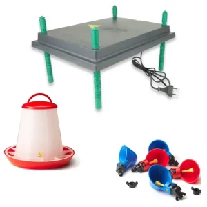 MS warmteplaat 30x40cm met drinkcups en voersilo