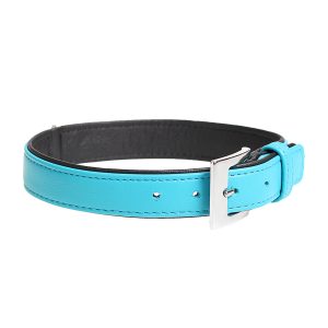 Popular leder halsband blauw M 32-38cm/19mm