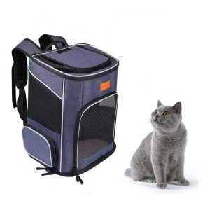 Rugzak voor katten met venster en ventilatie 33 x 28 x 42 cm – Katten rugzak draagtas tot 7 kg – Ergonomische katten draagtas rugzak – Draagbare reisrugzak voor katten – Outdoor kattenrugzak met gaas voor wandelen en reizen