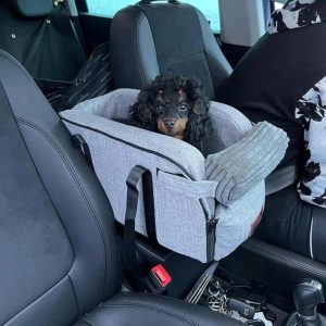 Autostoel hond middenconsole 42x22x24cm, hondenmand tussen autostoel tot 6 kg