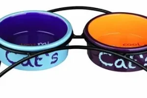 TRIXIE VOERBAK / WATERBAK KERAMIEK METAAL LICHTBLAUW / ORANJE / PAARS